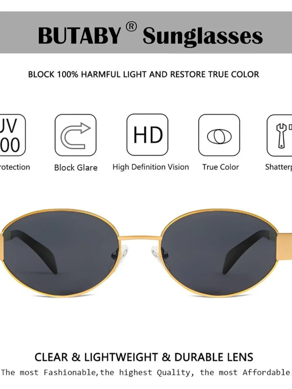 High-Fashion Retro Oval Sunglasses - UV400 Protection & Lightweight Comfort